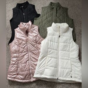 Stylish Quilted Vests in White, Pink, Green, and Black